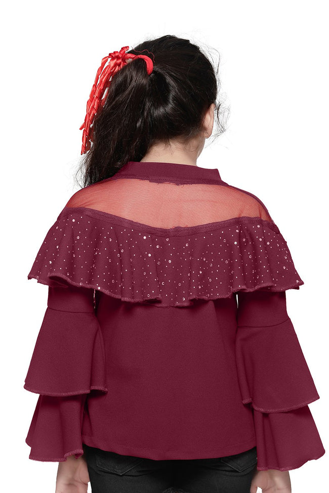 Wine crystal Work layered bell sleeves Top