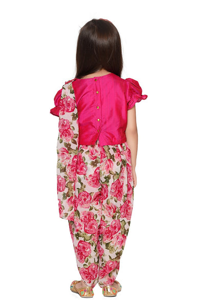 Lilpicks Magenta Choli with Multicolour Dhoti Saree Set