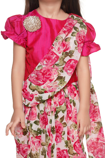 Lilpicks Magenta Choli with Multicolour Dhoti Saree Set