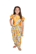 Lilpicks Fire Yellow Choli with Multi Colour Dhoti Saree Set