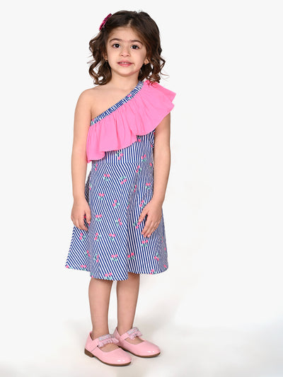 Cherry Print One Side Shoulder Dress