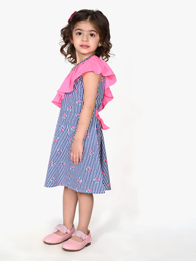 Cherry Print One Side Shoulder Dress