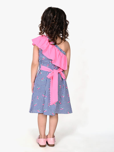 Cherry Print One Side Shoulder Dress