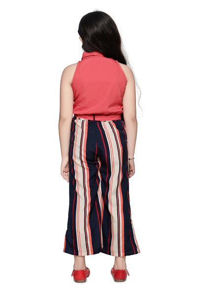 Orange Beige Striped Full Jumpsuit