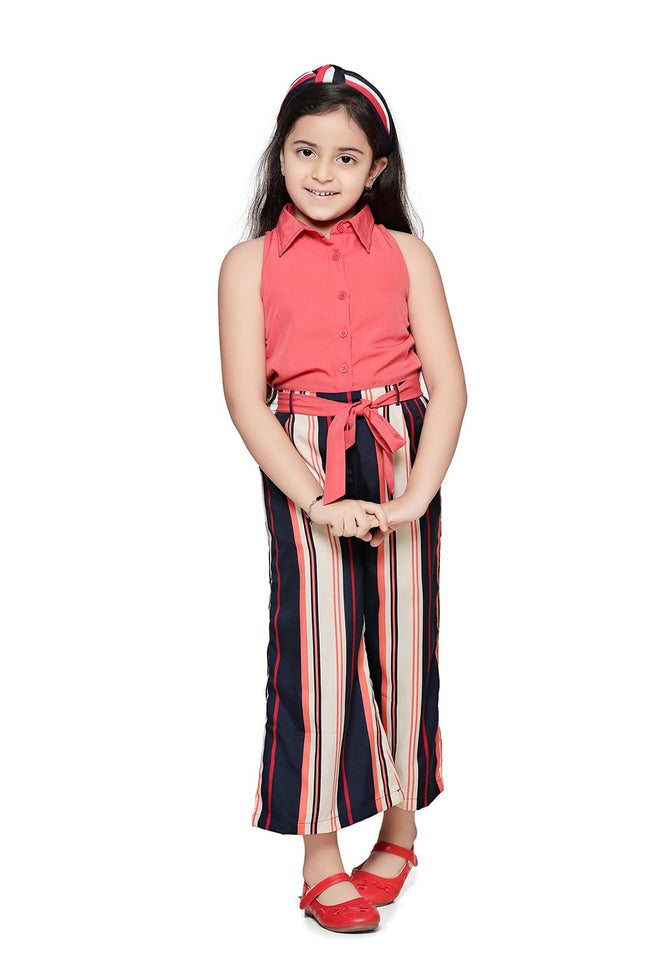 Orange Beige Striped Full Jumpsuit