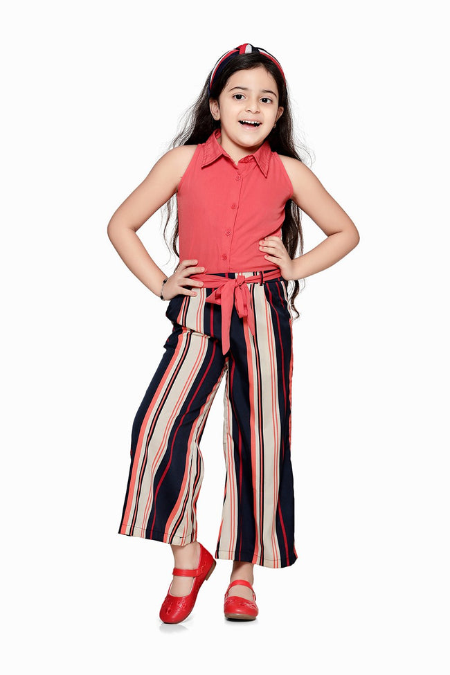 Orange Beige Striped Full Jumpsuit