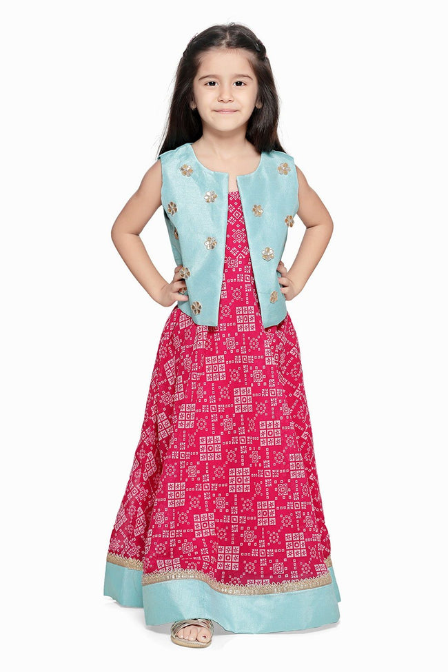 Lilpicks Magenta long dress with Sky Blue jacket