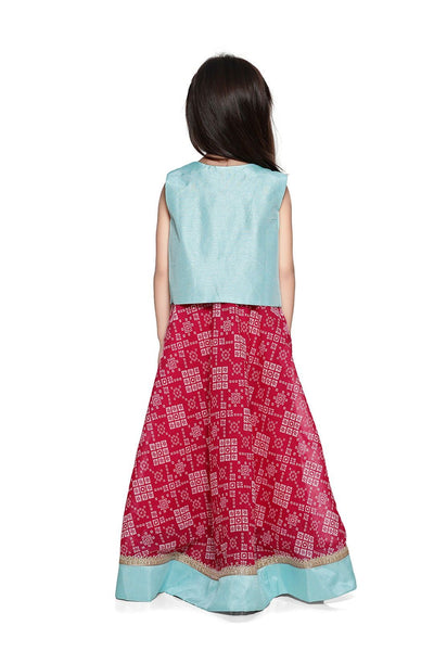 Lilpicks Magenta long dress with Sky Blue jacket