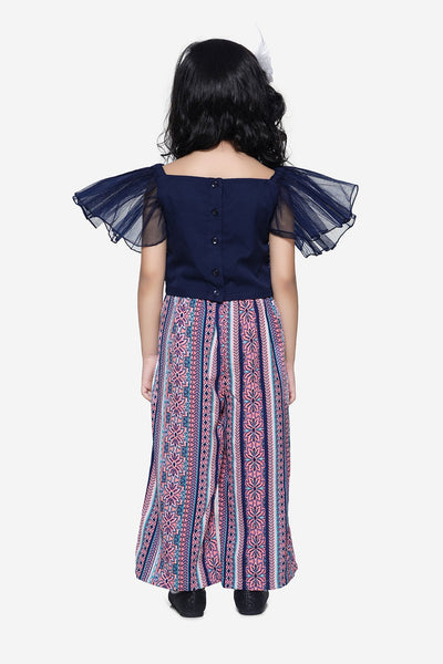 Navy Sequence Ruffle top with Pallazo Pant Set