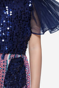 Navy Sequence Ruffle top with Pallazo Pant Set