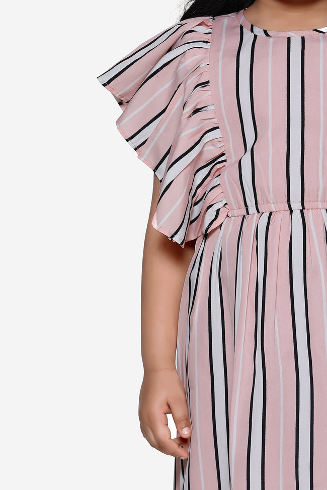 Pearl Pink Striped Flower Dress