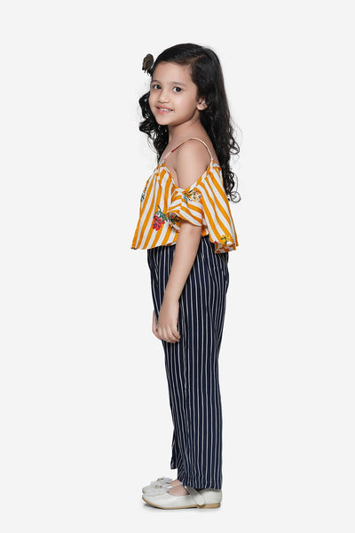 Mustard Stripe Cape Top with Navy Stripe Pant Set