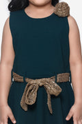 Teal Green Partywear Dress with Golden Detailing