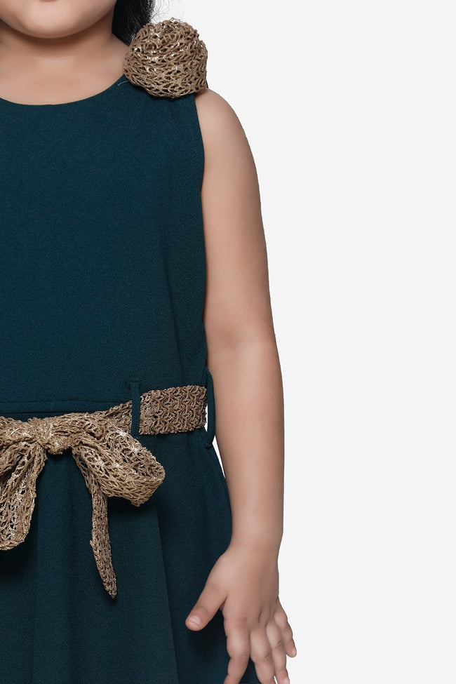 Teal Green Partywear Dress with Golden Detailing