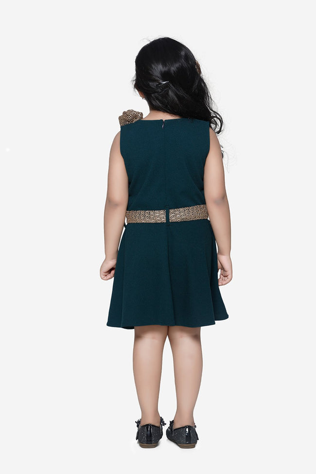 Teal Green Partywear Dress with Golden Detailing