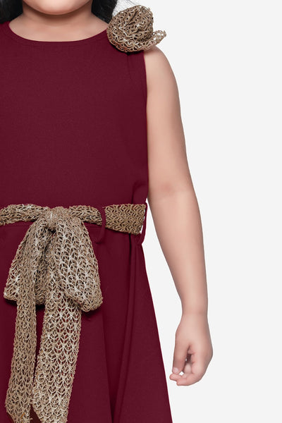 Maroon Partywear Dress with Golden Detailing