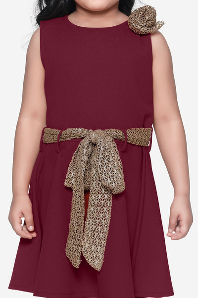 Maroon Partywear Dress with Golden Detailing