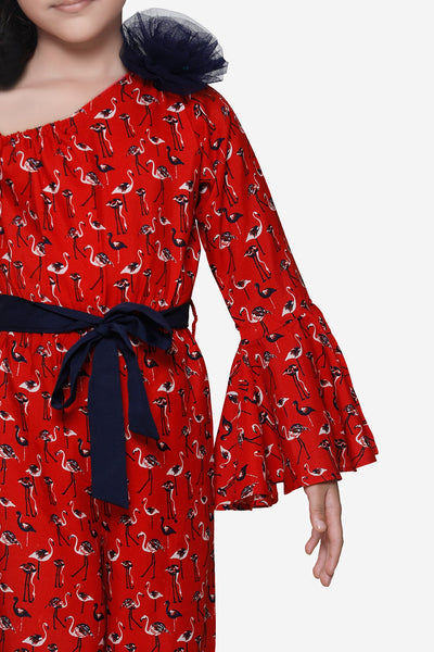 Red flamingo Bell Sleeves Full Jumpsuit