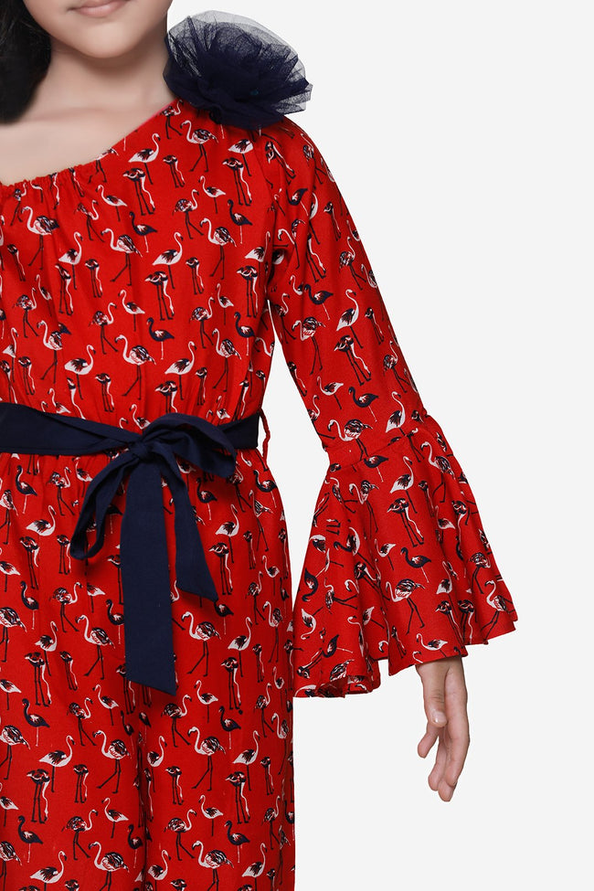 Red flamingo Bell Sleeves Full Jumpsuit