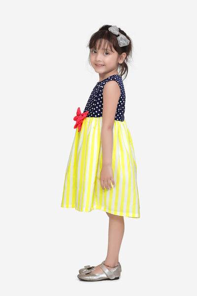 Neon Stripe Navy Polka Dress