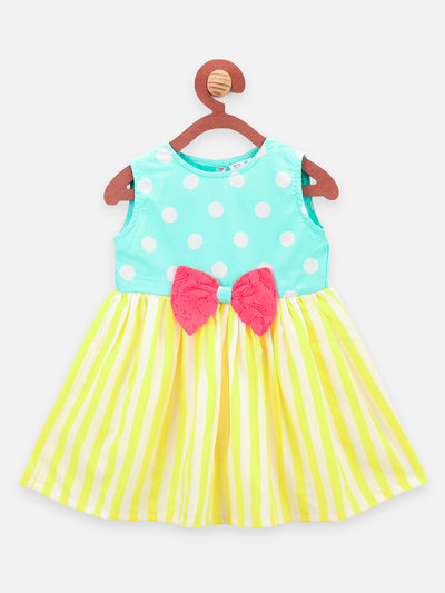 Neon Stripe Powder Blue Polka Dress