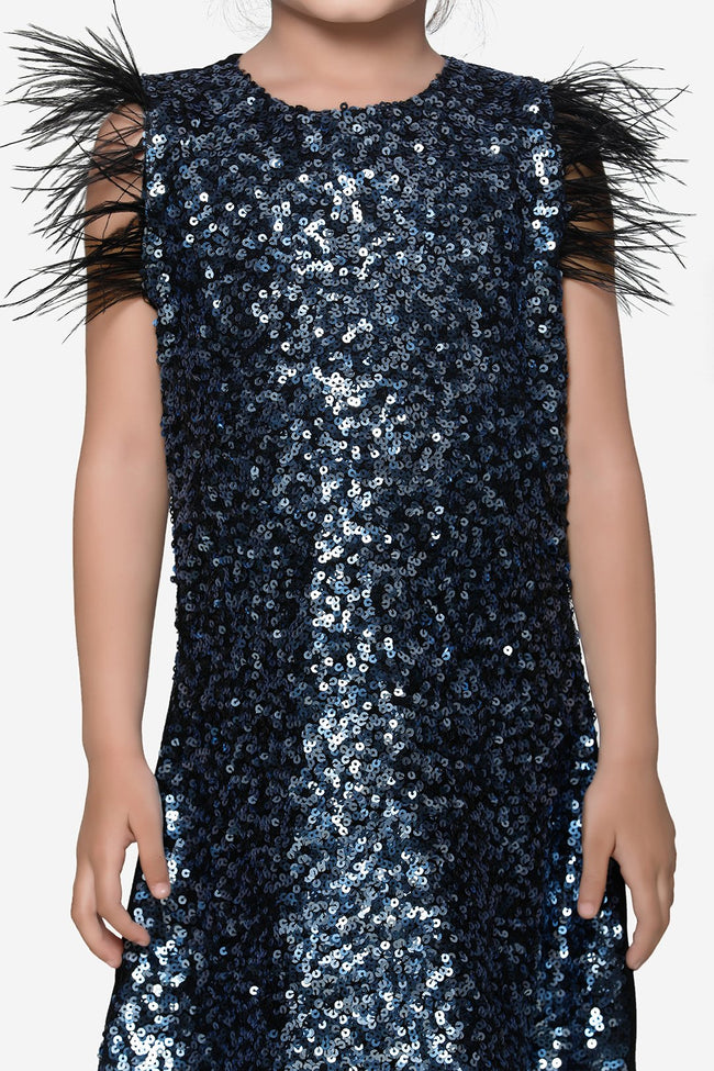 Blue sequence Feather Dress