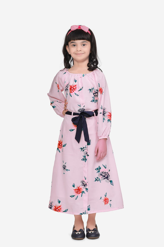 Bright Dusky Pink Floral Ankle Length Dress