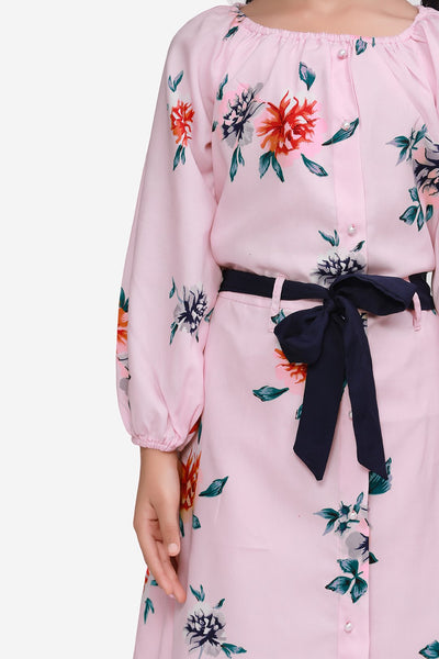 Bright Dusky Pink Floral Ankle Length Dress