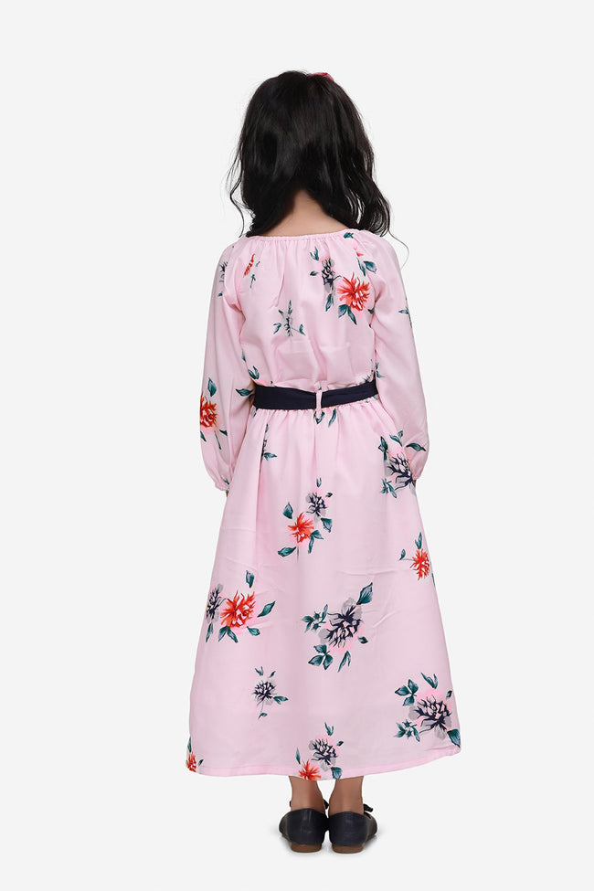 Bright Dusky Pink Floral Ankle Length Dress