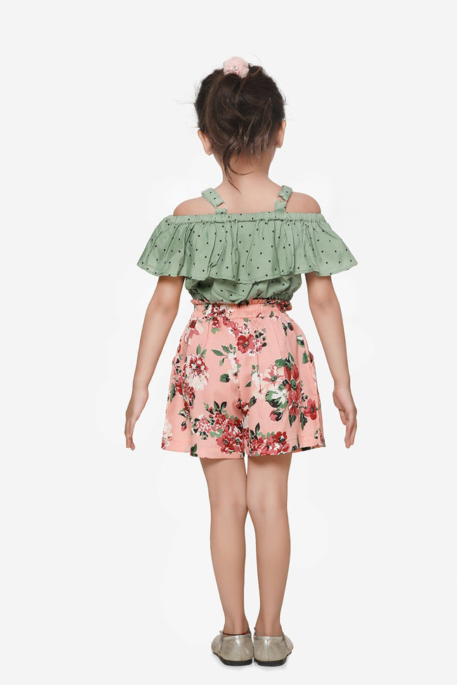 Polka Green Funky Floral Shorts Set