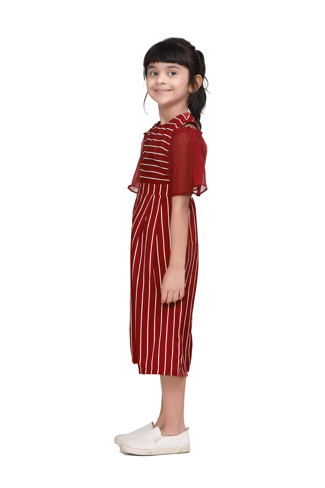 Striped Maroon Flared Jumpsuit