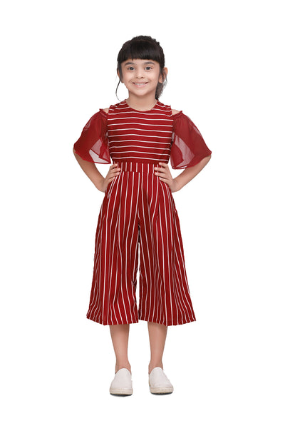 Striped Maroon Flared Jumpsuit