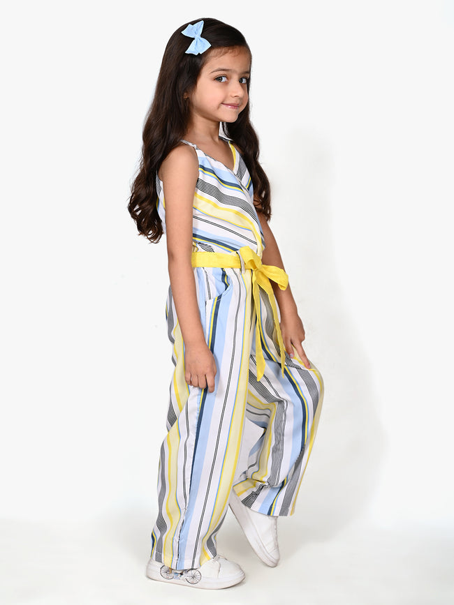 Striped Crossover Style Strappy Full Jumpsuit