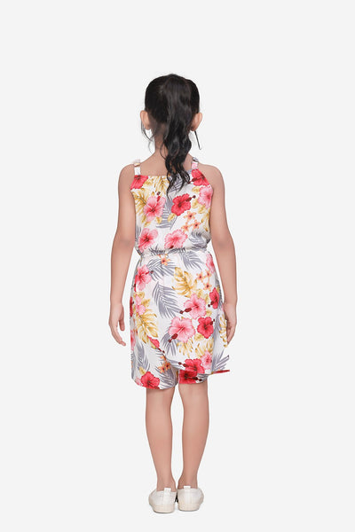 Floral Overlap Style Short Jumpsuit