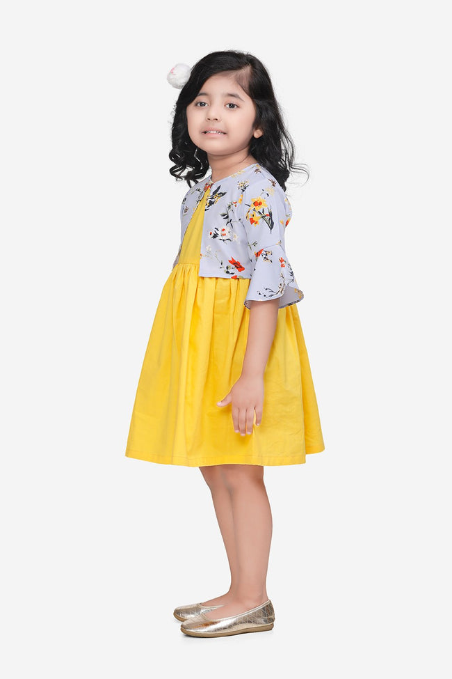 Yellow Dress with Sky Blue Floral Shrug