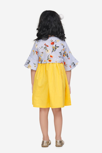 Yellow Dress with Sky Blue Floral Shrug