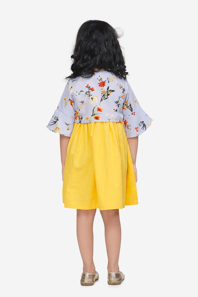 Yellow Dress with Sky Blue Floral Shrug