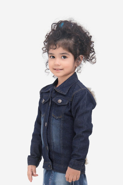 LilipicksDark Blue Denim flamingo Back Patch Applique Jacket