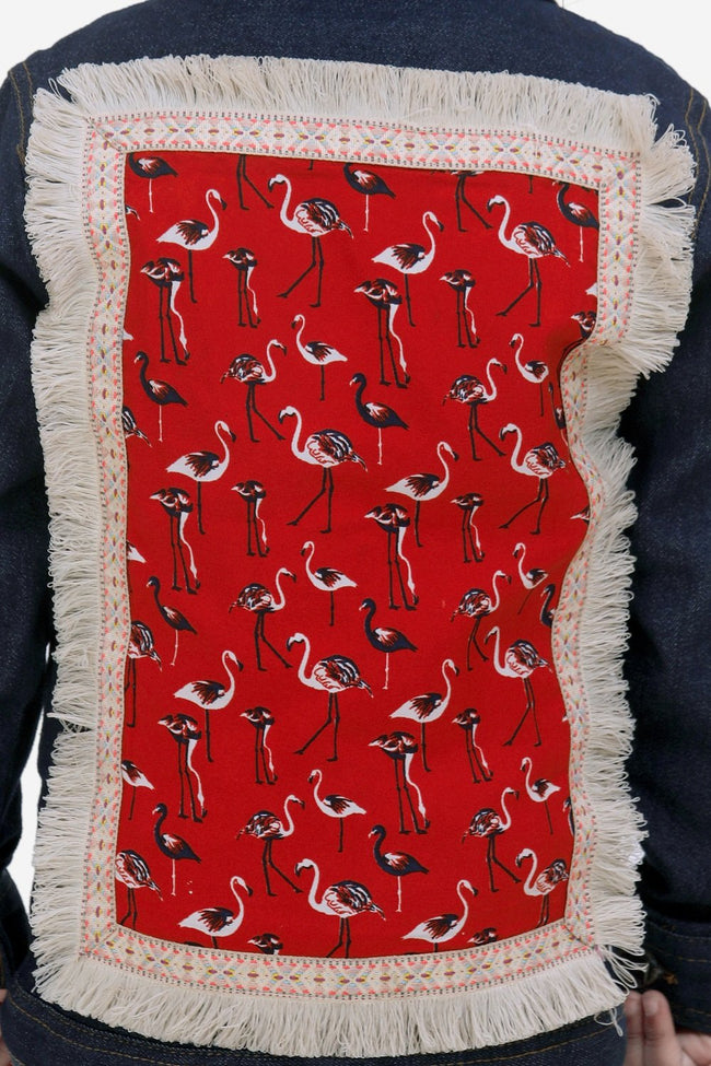 LilipicksDark Blue Denim flamingo Back Patch Applique Jacket