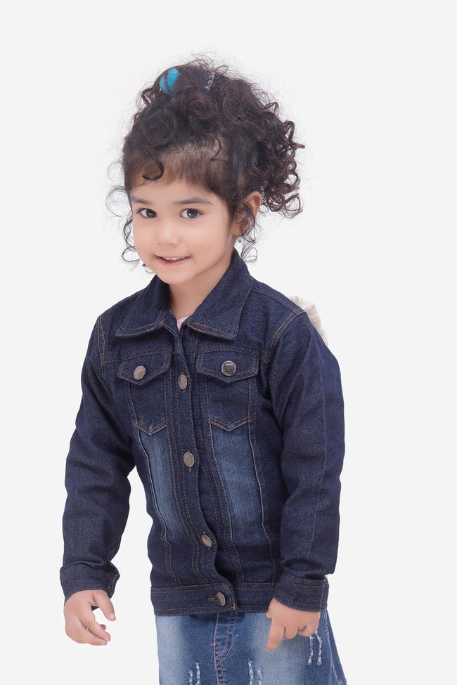 LilipicksDark Blue Denim flamingo Back Patch Applique Jacket