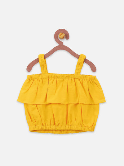 Lilipicks Strappy sunny yellow top and floral pink palazzo set