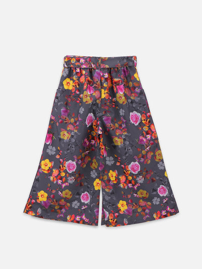 Lilipicks Yellow Off Shoulder Top and Floral Culotte Flared Pant Set