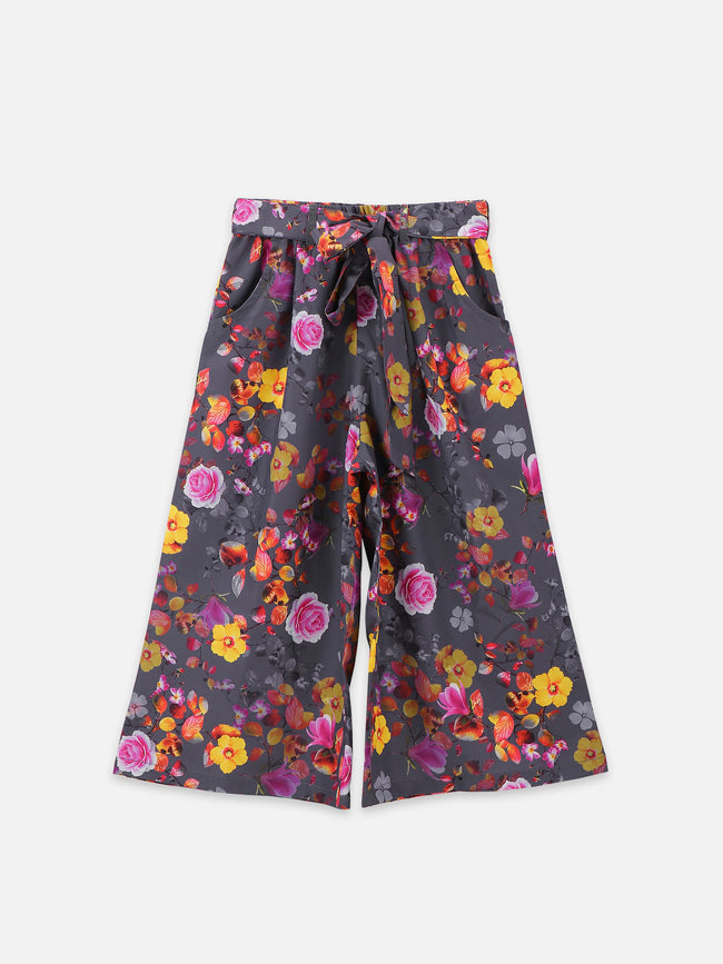 Lilipicks Yellow Off Shoulder Top and Floral Culotte Flared Pant Set