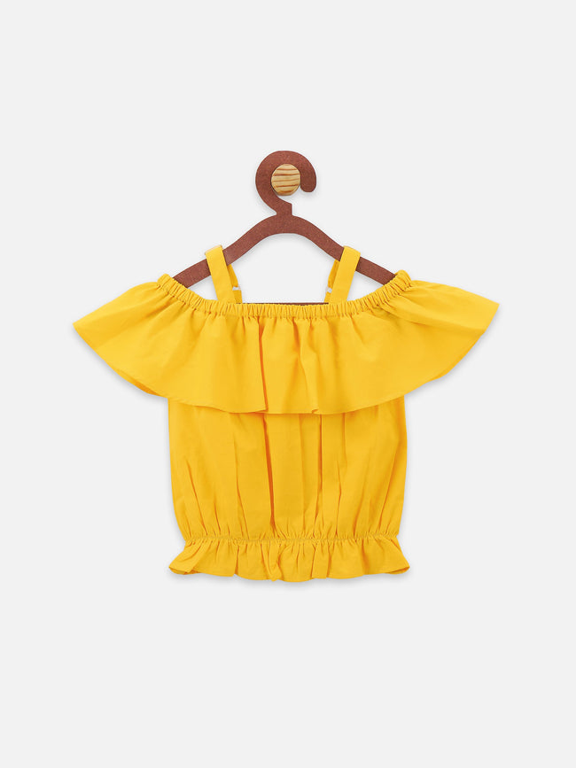 Lilipicks Yellow Off Shoulder Top and Floral Culotte Flared Pant Set