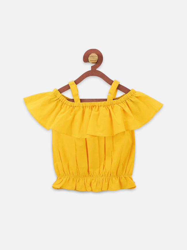 Lilipicks Yellow Off Shoulder Top and Floral Culotte Flared Pant Set