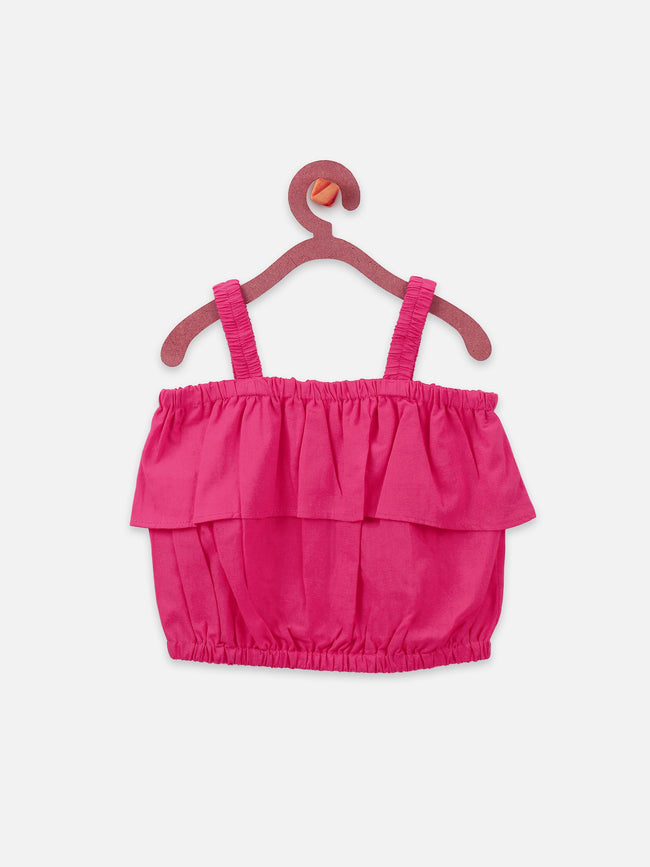 Lilipicks Strappy Dark Pink Top and floral pink palazzo set