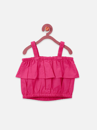 Lilipicks Strappy Dark Pink Top and floral pink palazzo set