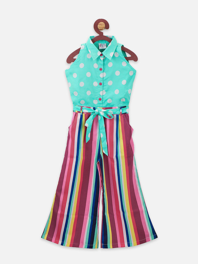 Lilipicks Powder Blue Polka Striped Full flared Jumpsuit