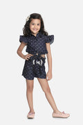 Lilipicks Heart Print Denim Sequin bow Coordinated Set