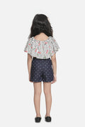 Lilipicks Cherry Cape Top with Sequin Bow Denim Shorts Set